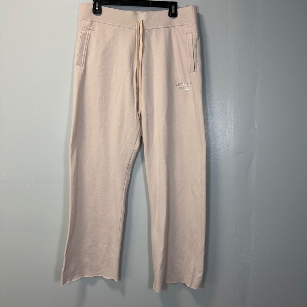 Victoria Secret Womens Large‎ Cream Wide Leg Fleece Sweatpants